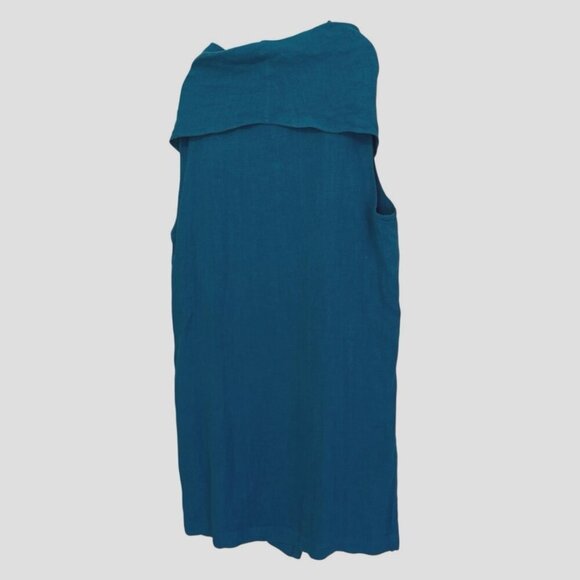 Bryn Walker Women's 1X Cowl Neck LINEN Blue Lagenlook PLUS Sleeveless Tunic Top - Picture 4 of 4